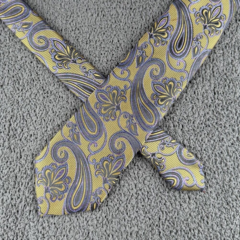 Ermenegildo Zegna Tie Yellow Silk Paisley Made In Italy Necktie